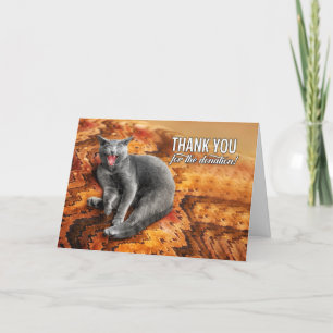 Donation Grey Cat on a Pillow Donor Thank You Card