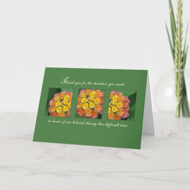 Donation of Sympathy Funeral Thank You, Flowers Thank You Card (Front)