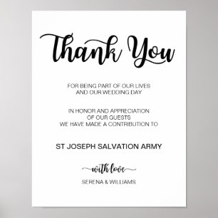 Donation Wedding Sign   Modern Calligraphy