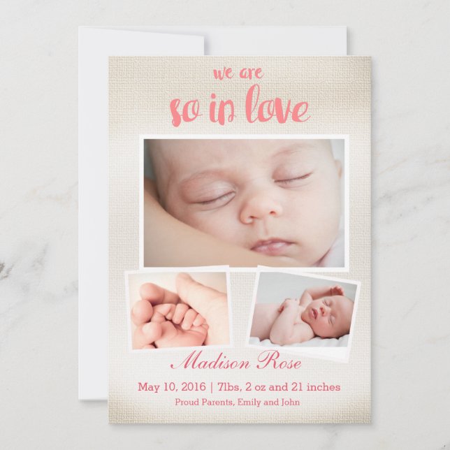 Donc en amour Bébé fille Faire-part de naissance (Devant)