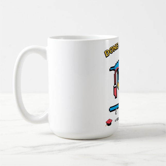 Done & Degreed" – Retro Gamer Style Coffee Mug (Left)