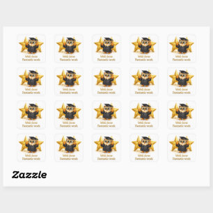 Done, fantastic work graduation owl two gold stars square sticker