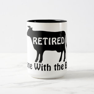 Done With the Bull Funny Cow Theme Retirement Two-Tone Coffee Mug