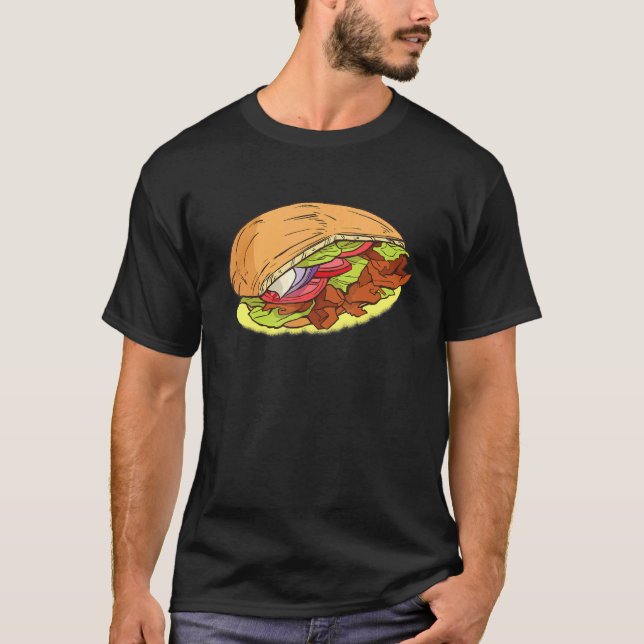 Doner Kebab With Sheep Kebab Salad Cucumber Tomato T-Shirt (Front)