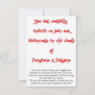Donjons & Dragons invitation de jeu 2 côtés