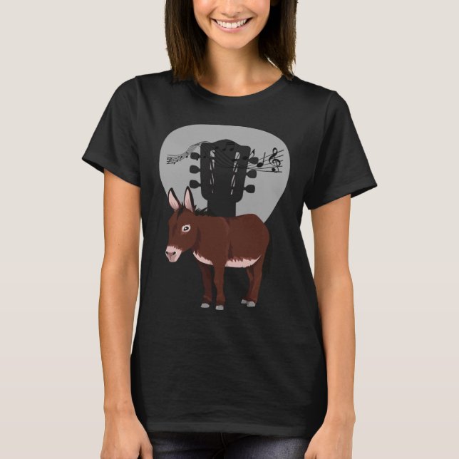 Donkey Acustic Guitar and Music Notes Powerful Ani T-Shirt (Front)
