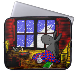donkey and bird share a meal laptop sleeve