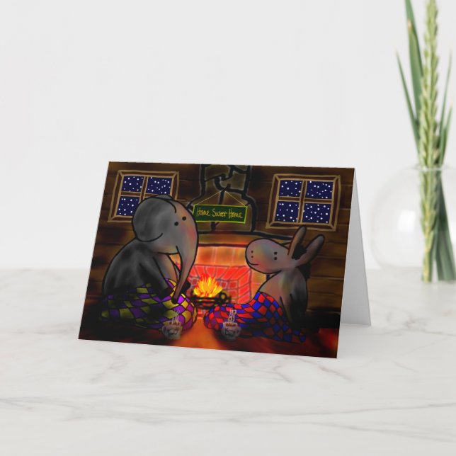 donkey and elephant by fire card (Front)