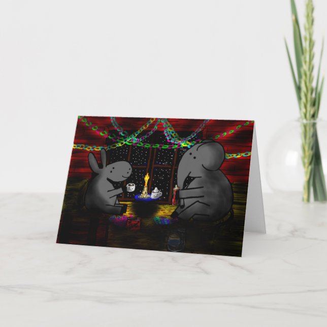 donkey and elephant celebrate christmas holiday card (Front)