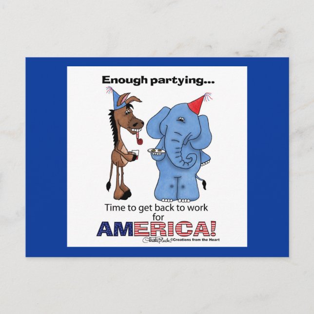 Donkey and Elephant Enough Partying! Invitation Postcard (Front)