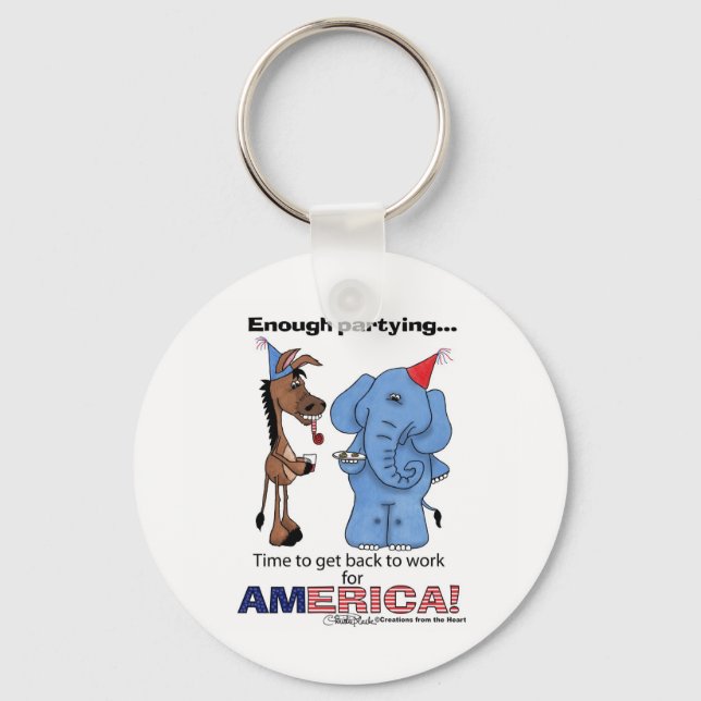 Donkey and Elephant Enough Partying! Keychain (Front)