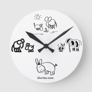 donkey and elephant tell time round clock