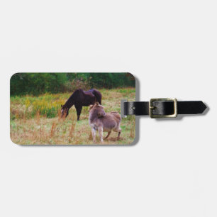 Donkey and horse in a Fall Field. Luggage Tag