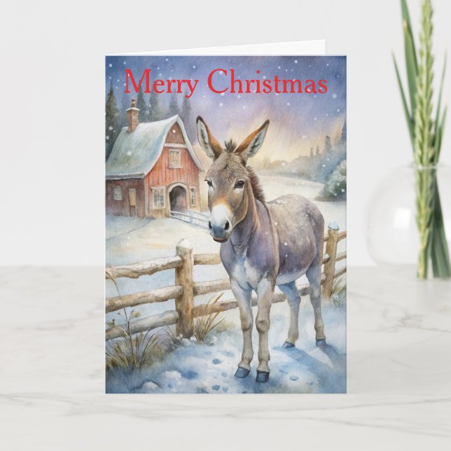 Donkey at Christmas Holiday Card (Front)