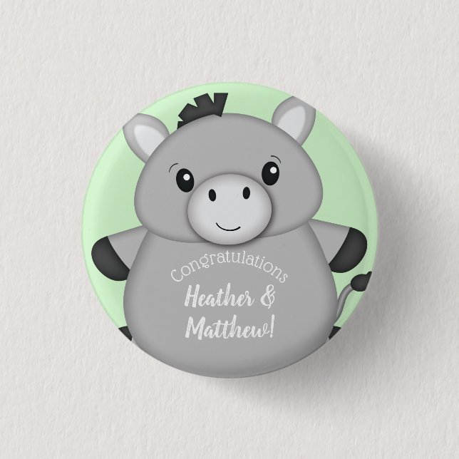 Donkey Baby Shower Green 1 Inch Round Button (Front)