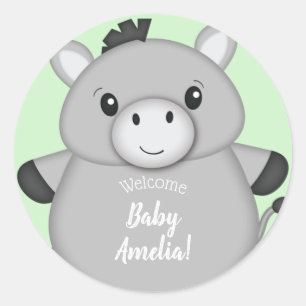 Donkey Baby Shower Green Classic Round Sticker