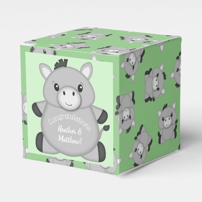 Donkey Baby Shower Green Favor Box (Front Side)