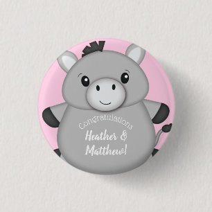 Donkey Baby Shower Pink 1 Inch Round Button