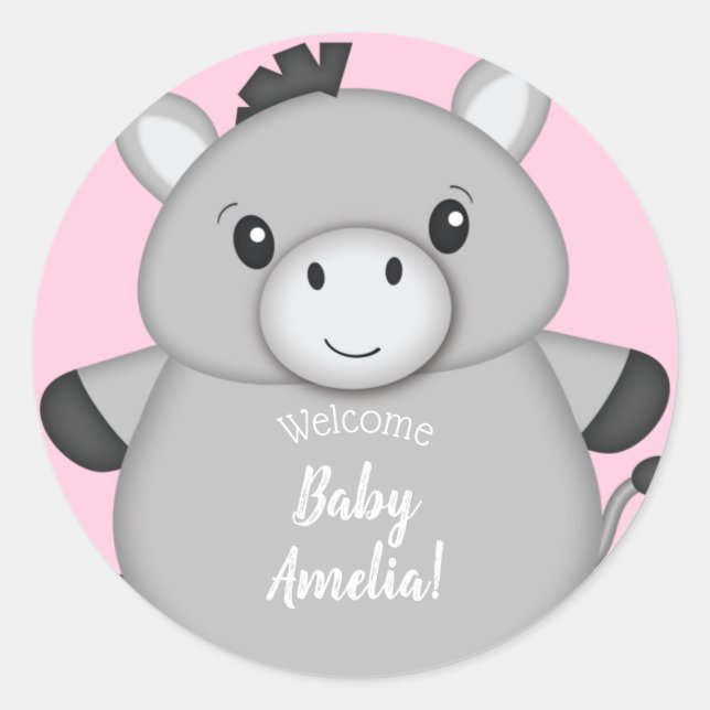 Donkey Baby Shower Pink Classic Round Sticker (Front)