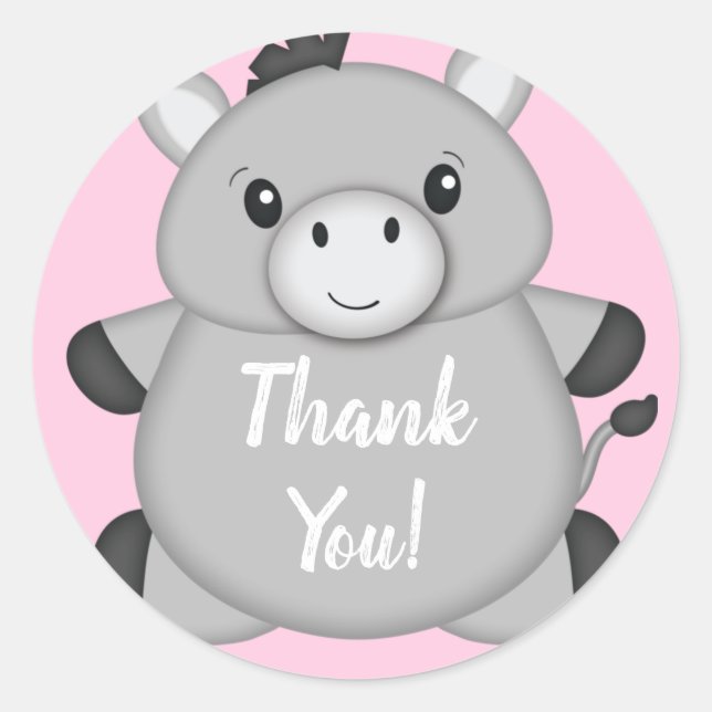Donkey Baby Shower Pink Classic Round Sticker (Front)