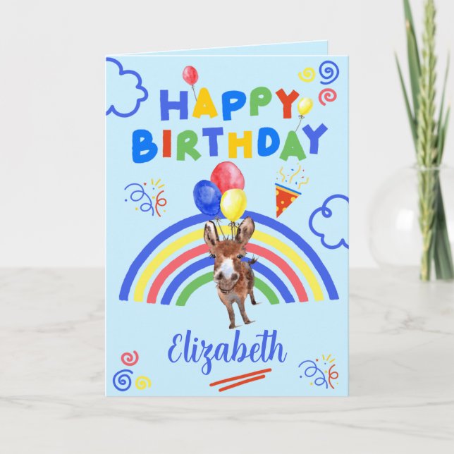 Donkey Birthday Card in Blue (Front)
