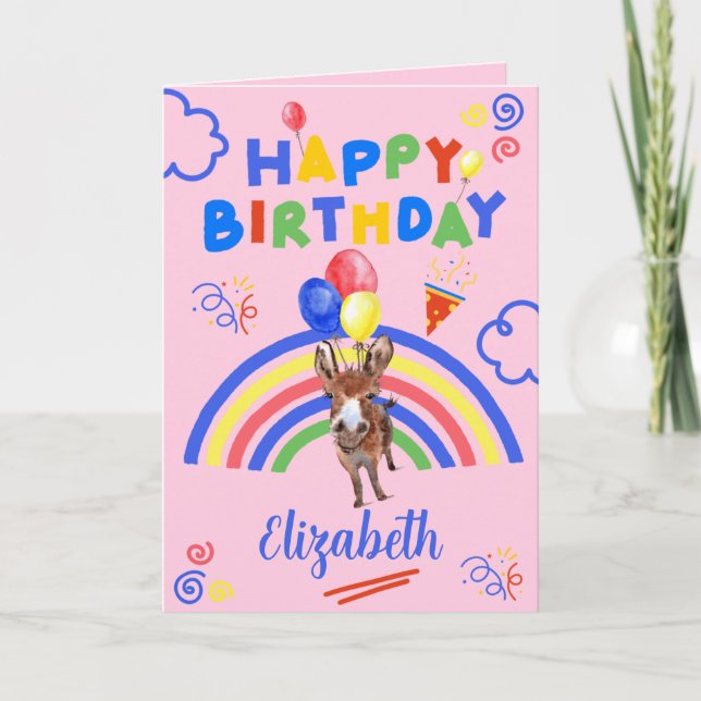 Donkey Birthday Card in Pink (Front)