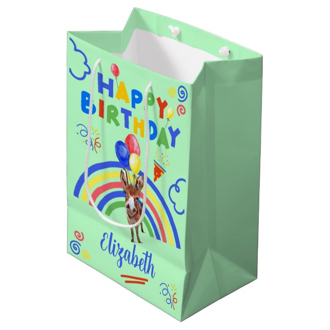 Donkey Birthday Gift Bag in Green (Front Angled)