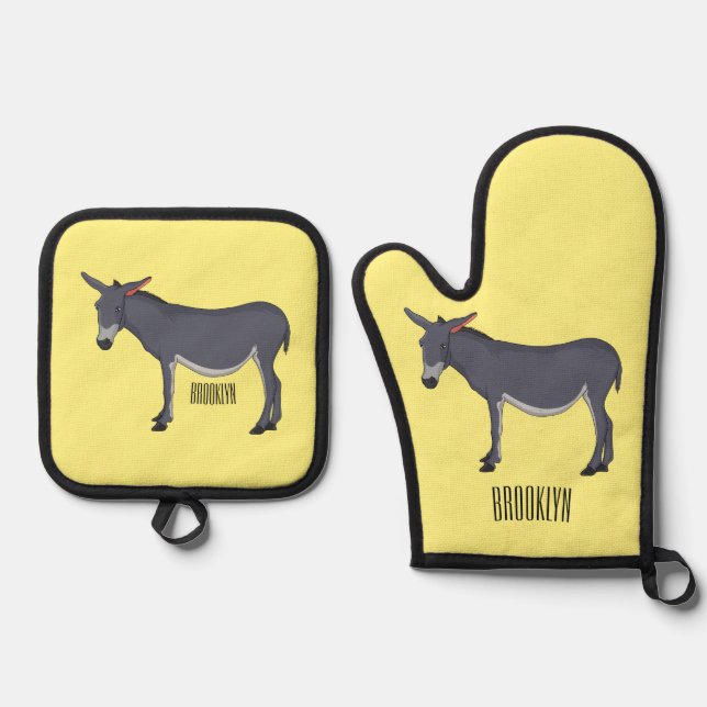 Donkey cartoon illustration  oven mitt & pot holder set (Front)