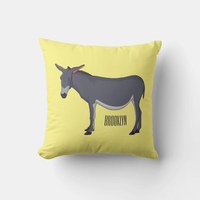 Donkey cartoon illustration throw pillow (Front)