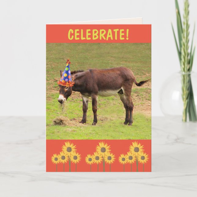 Donkey Celebrate Happy Birthday Card (Front)