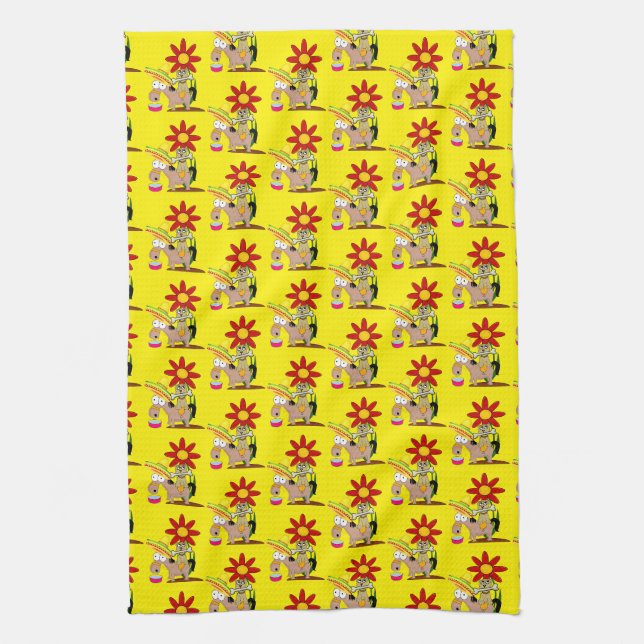 Donkey Chien Floral Cuisine Serviette à main (Vertical)