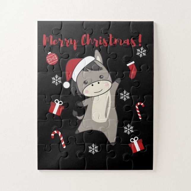 Donkey Christmas Donkeys Winter Animals Jigsaw Puzzle (Vertical)
