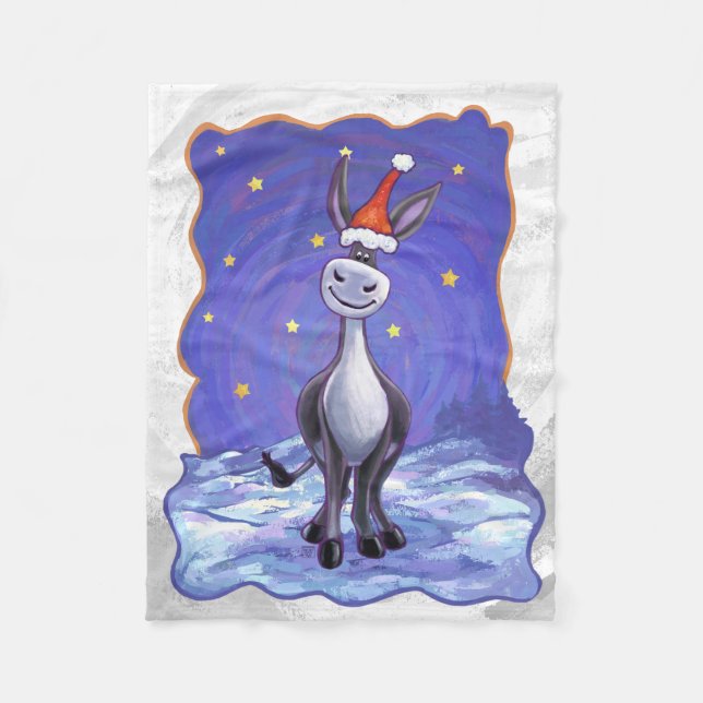 Donkey Christmas Fleece Blanket (Front)
