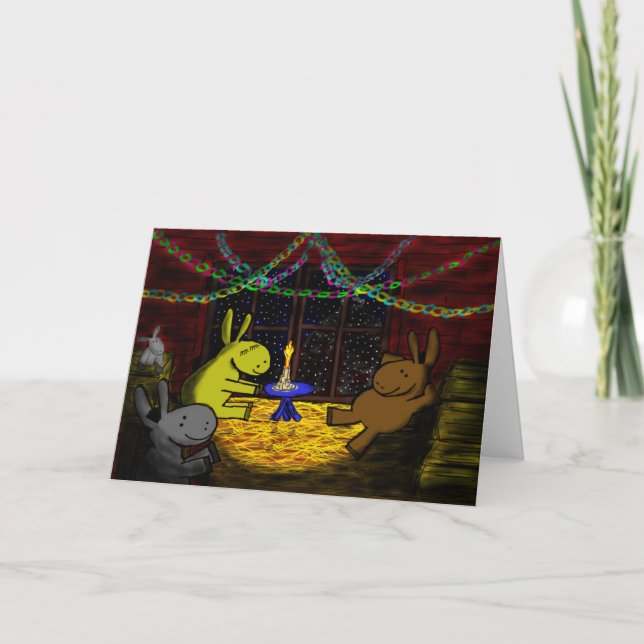 donkey christmas in barn loft holiday card (Front)