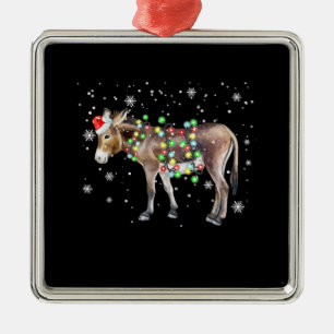 Donkey Christmas Lights Colour    Santa Donkey Gif Metal Ornament
