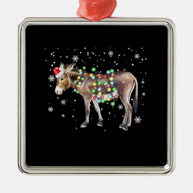 Donkey Christmas Lights Colour  | Santa Donkey Gif Metal Ornament (Front)
