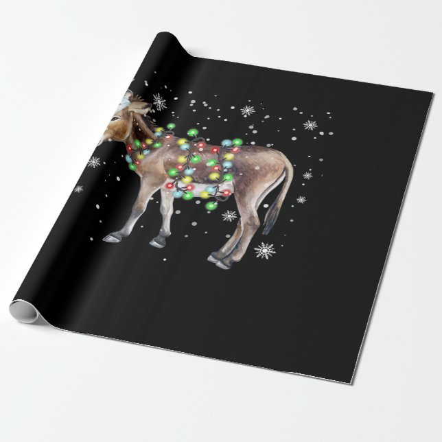Donkey Christmas Lights Colour  | Santa Donkey Gif Wrapping Paper (Unrolled)