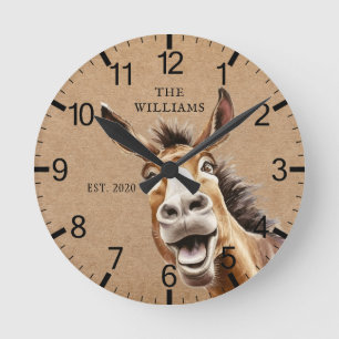 Donkey Cute Personalised Round Clock