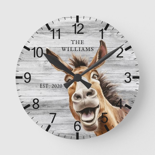 Donkey Cute Personalized Round Clock (Front)