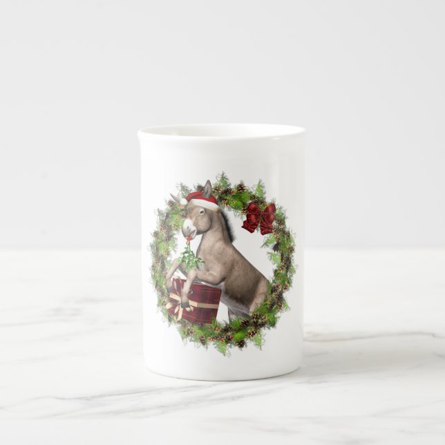 Donkey de Noël Père Noël os Chine Mug (Devant)