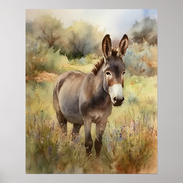 Donkey Farm Animal Art Print Poster (Front)