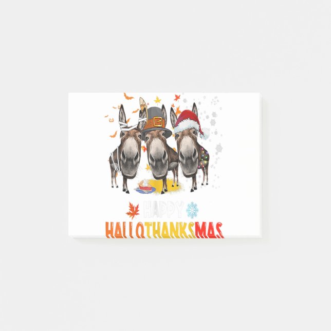 Donkey Happy HalloThanksMas Halloween Thanksgiving Post-it Notes (Front)
