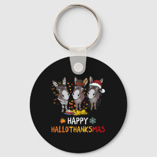 Donkey Happy Hallothanksmas Love Donkey Farmer Tee Keychain