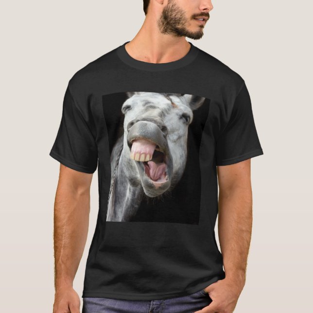 Donkey Horse Face Showing Off Cute and  Face Anima T-Shirt (Front)