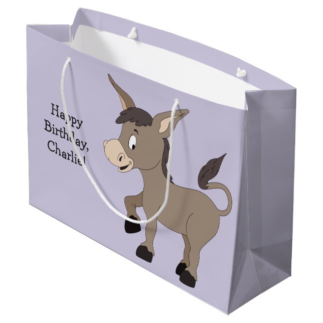 Donkey illustration custom text gift bag (Back Angled)