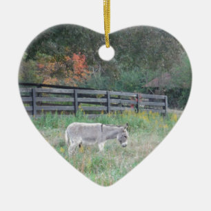 Donkey in a Fall Autumn Field. Ceramic Ornament