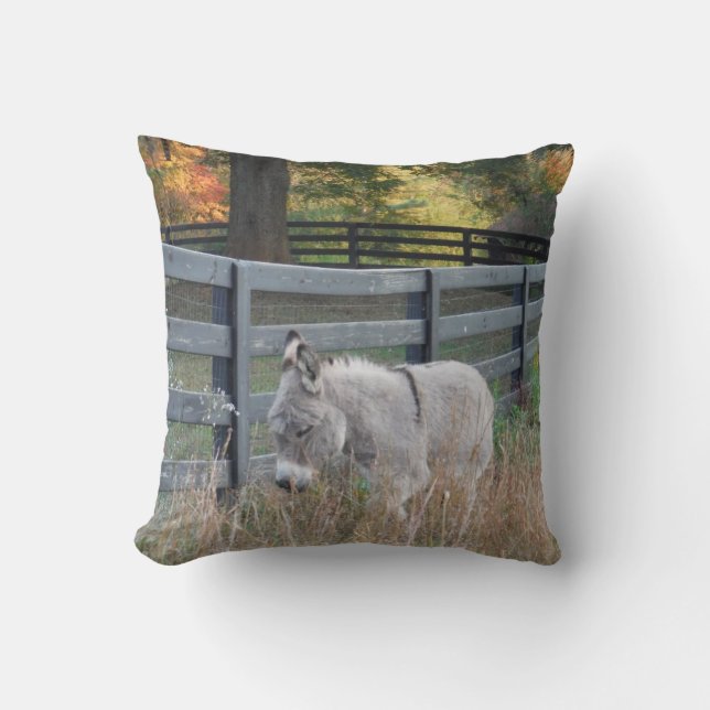 Donkey in an Autumn field, Throw Pillow (Front)