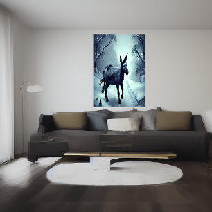 Donkey in the snowy mountain   AI Art  Poster
