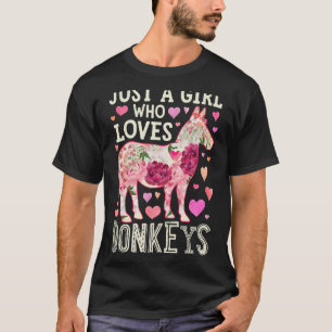 Donkey Just A Girl Who Loves Flower Farm Animal Lo T-Shirt