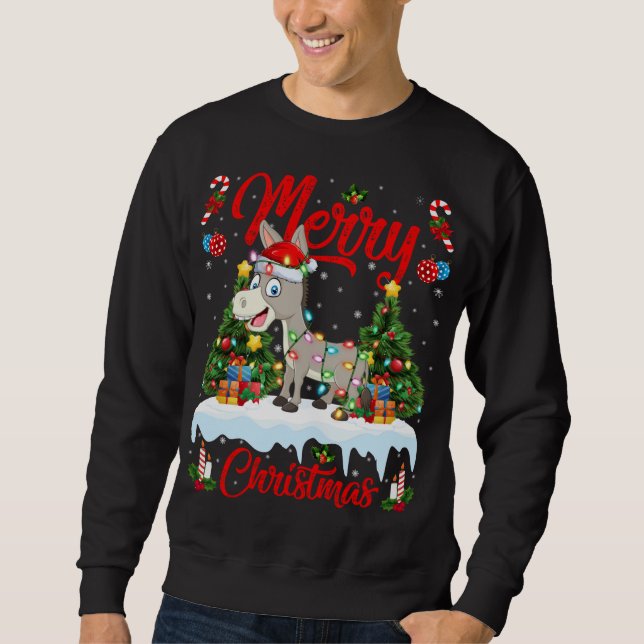 Donkey Lights Xmas Tree Funny Santa Donkey Christm Sweatshirt (Front)